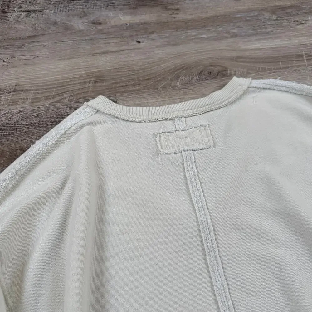 Free People We The Free Cream Oversized Raw Hem Sweatshirt Coastal Boho Small